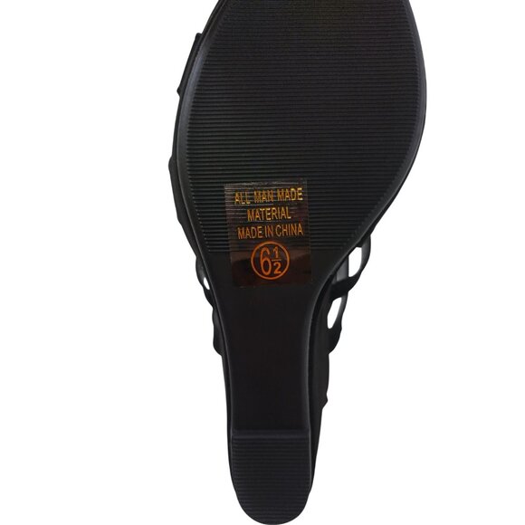 Black Strappy Open-Toe Wedge Sandals With Back Zipper Closure For Women Size 6.5 - Picture 3 of 8